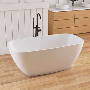 New England Home Goods Kangchenjunga 59" Freestanding Tub in White - Stone Resin Solid Surface