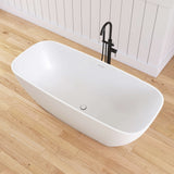 New England Home Goods 67" Freestanding Soaking Bathtub Solid Surface Soaking Tubs in Matte White