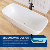 New England Home Goods 67" Freestanding Soaking Bathtub Solid Surface Soaking Tubs in Matte White