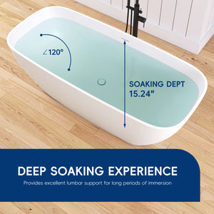 New England Home Goods Santorini 67" Freestanding Tub in White - Stone Resin Solid Surface