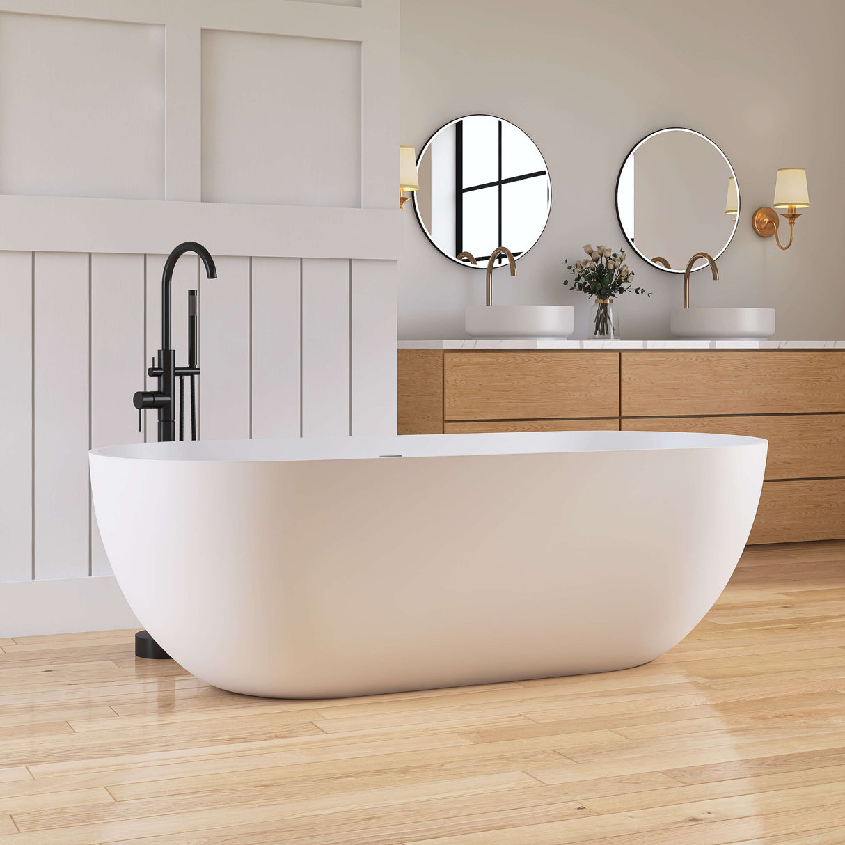 New England Home Goods Daytona 69" Freestanding Tub in Sepia - Stone Resin Solid Surface