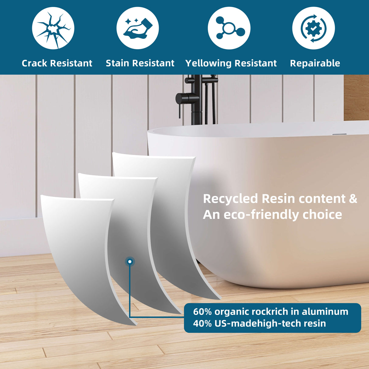 New England Home Goods Daytona 69" Freestanding Tub in Sepia - Stone Resin Solid Surface