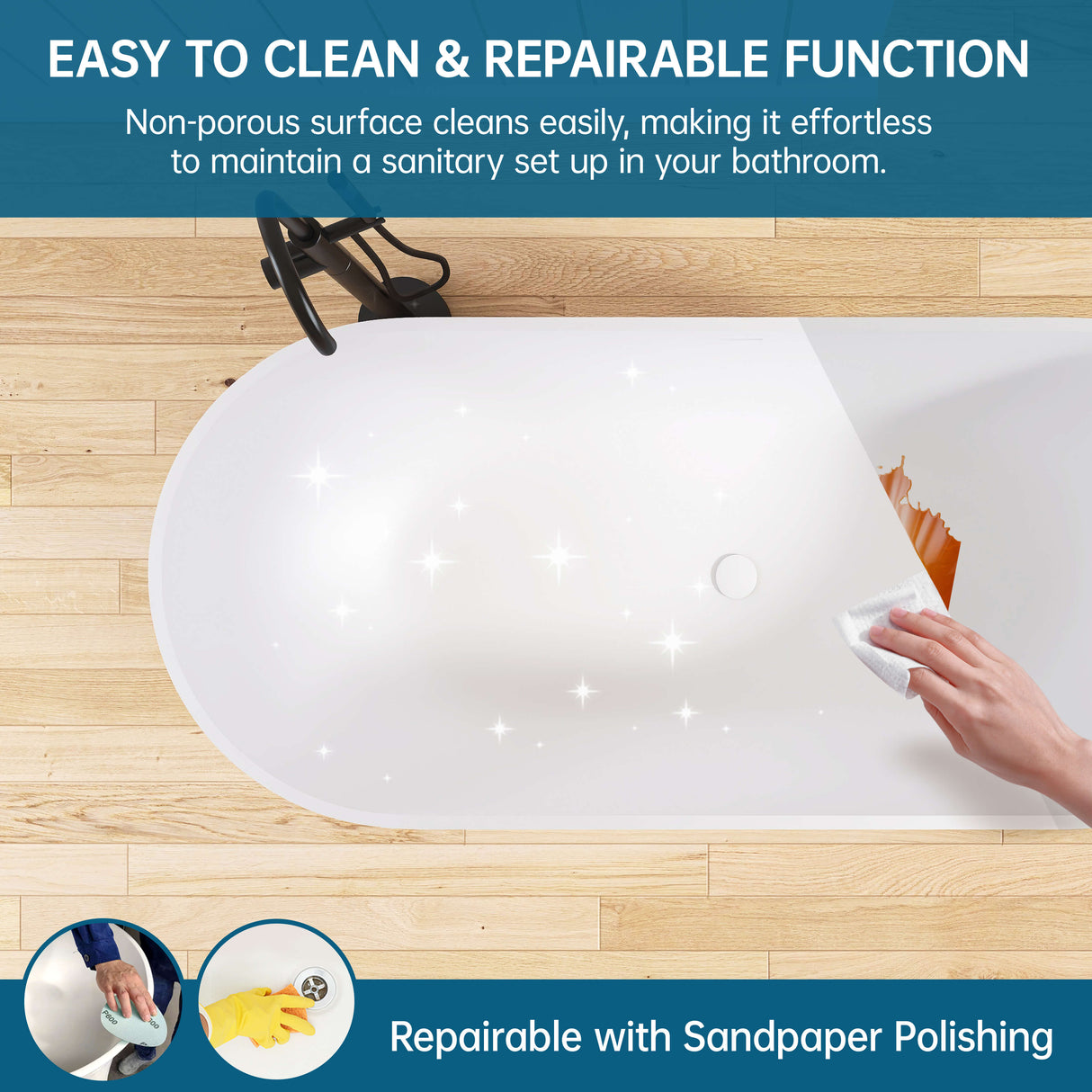 New England Home Goods Daytona 69" Freestanding Tub in Black - Stone Resin Solid Surface