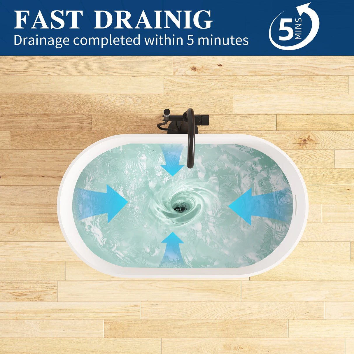 New England Home Goods Makalu 39" Freestanding Tub in White - Stone Resin Solid Surface