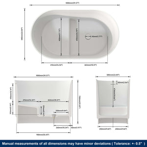 New England Home Goods Makalu 39" Freestanding Tub in White - Stone Resin Solid Surface