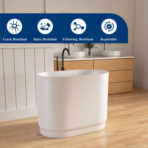 New England Home Goods Makalu 39" Freestanding Tub in White - Stone Resin Solid Surface