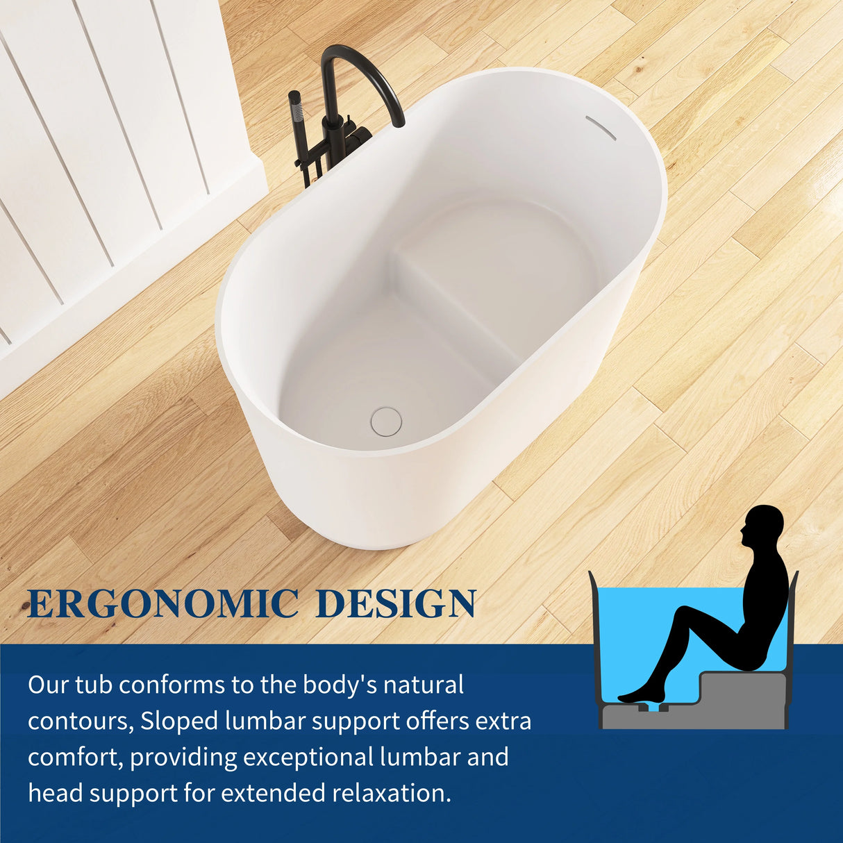 New England Home Goods Makalu 39" Freestanding Tub in White - Stone Resin Solid Surface