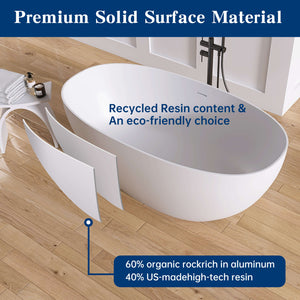 New England Home Goods La 59" Freestanding Tub in White - Stone Resin Solid Surface