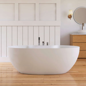 New England Home Goods Shishapangma 63" Freestanding Tub in White - Stone Resin Solid Surface