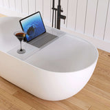 New England Home Goods 59" White Non-Slip Freestanding Solid Surface Stone Bathtub with Shelf