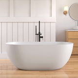 New England Home Goods 59" White Non-Slip Freestanding Solid Surface Stone Bathtub with Shelf
