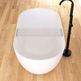 New England Home Goods 59" White Non-Slip Freestanding Solid Surface Stone Bathtub with Shelf