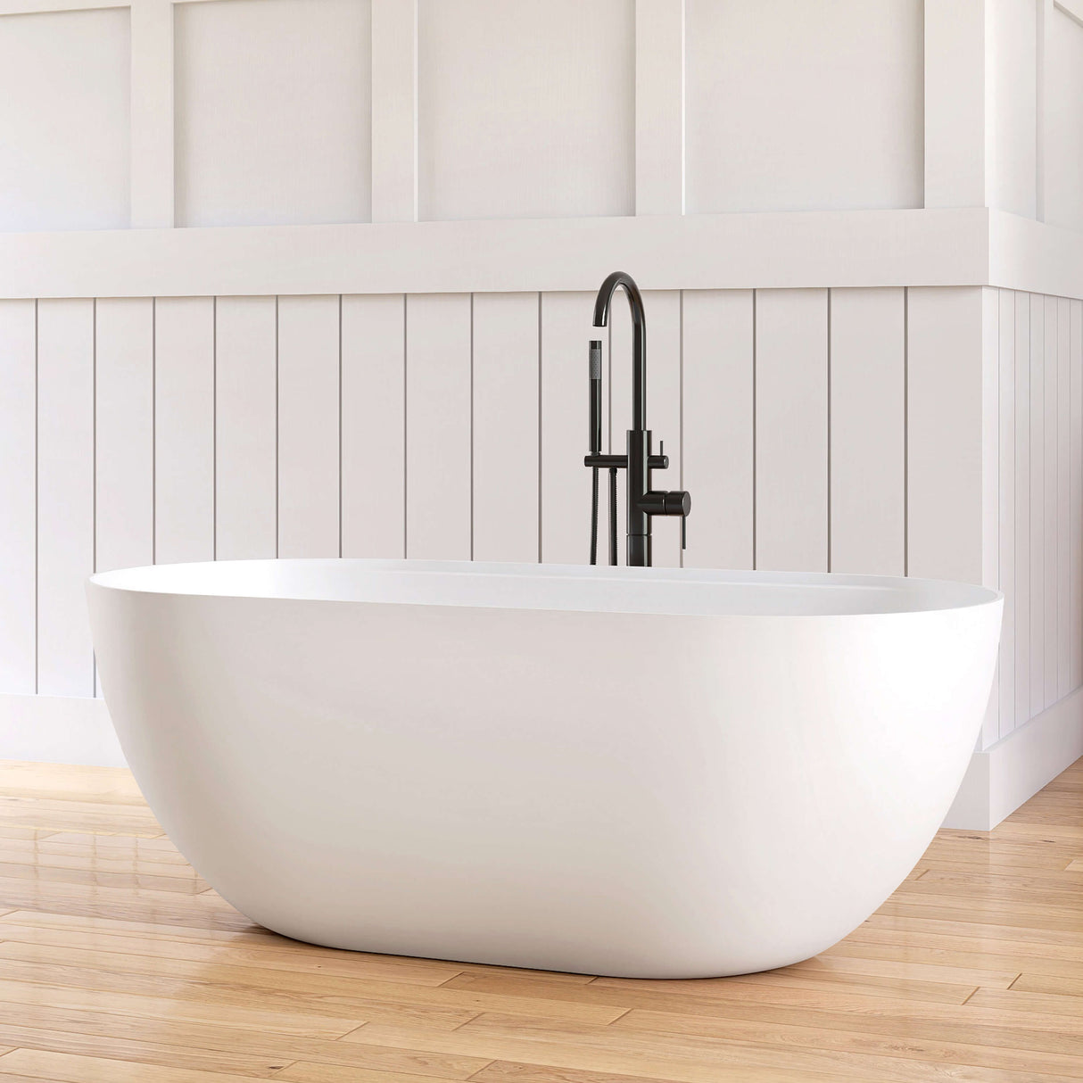 New England Home Goods Clearwater 59" Freestanding Tub in White - Stone Resin Solid Surface