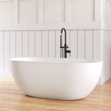 New England Home Goods 59" White Non-Slip Freestanding Solid Surface Stone Bathtub with Shelf