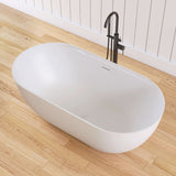 New England Home Goods 59" White Non-Slip Freestanding Solid Surface Stone Bathtub with Shelf