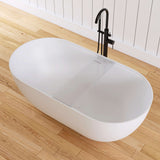 New England Home Goods 59" White Non-Slip Freestanding Solid Surface Stone Bathtub with Shelf