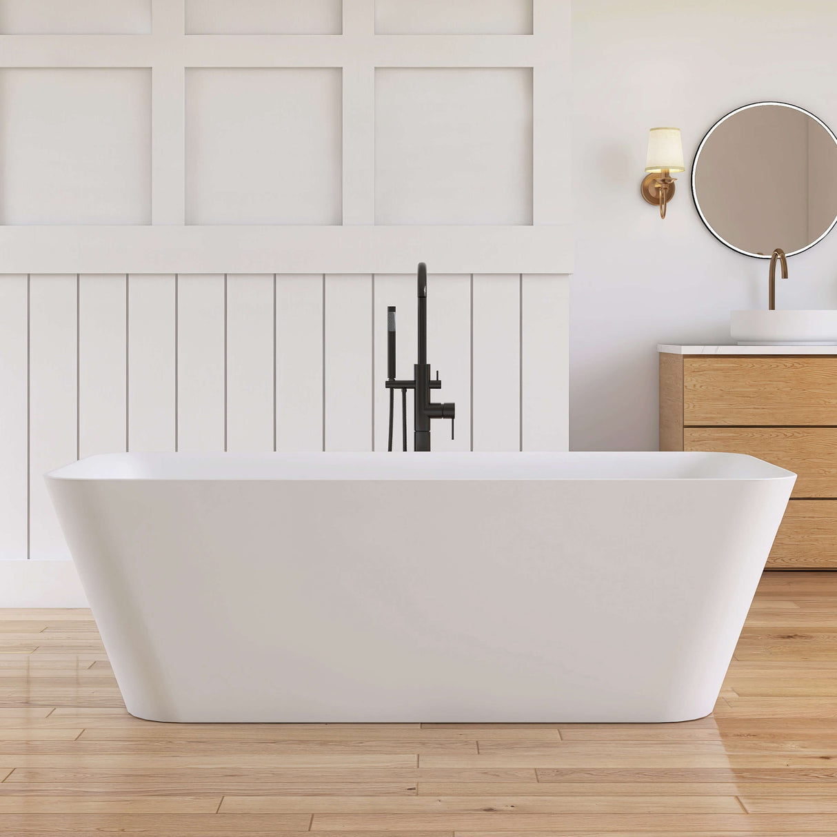 New England Home Goods Broad 67" Freestanding Tub in White - Stone Resin Solid Surface