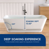 New England Home Goods 67" - "BROADWAY" White Rectangular Solid Surface Soaking Freestanding Bathtub