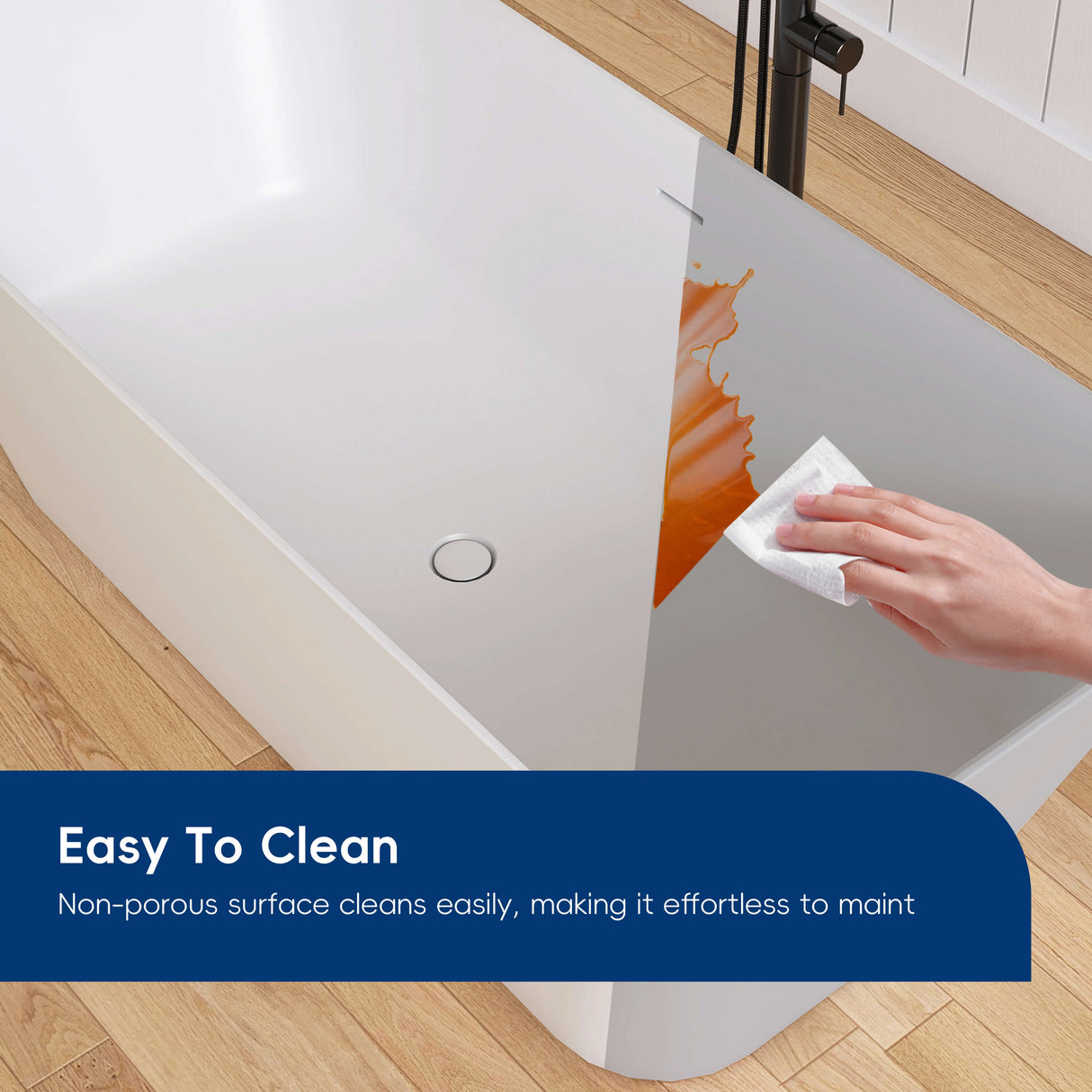 New England Home Goods Broad 67" Freestanding Tub in White - Stone Resin Solid Surface