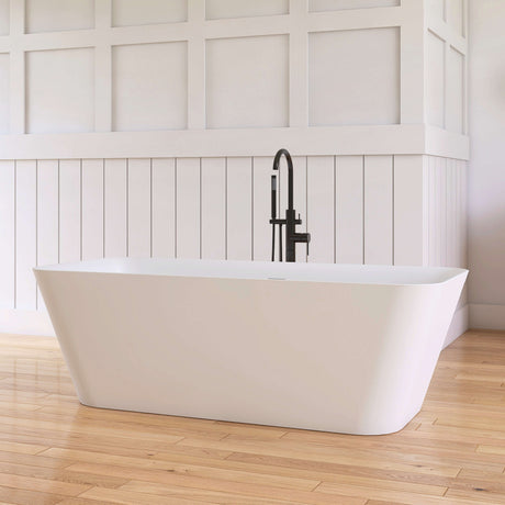 New England Home Goods Broad 67" Freestanding Tub in White - Stone Resin Solid Surface