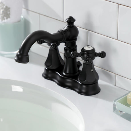 Metropolitan FSC1600BX Two-Handle 3-Hole Deck Mount 4" Centerset Bathroom Faucet with Pop-Up Drain, Matte Black
