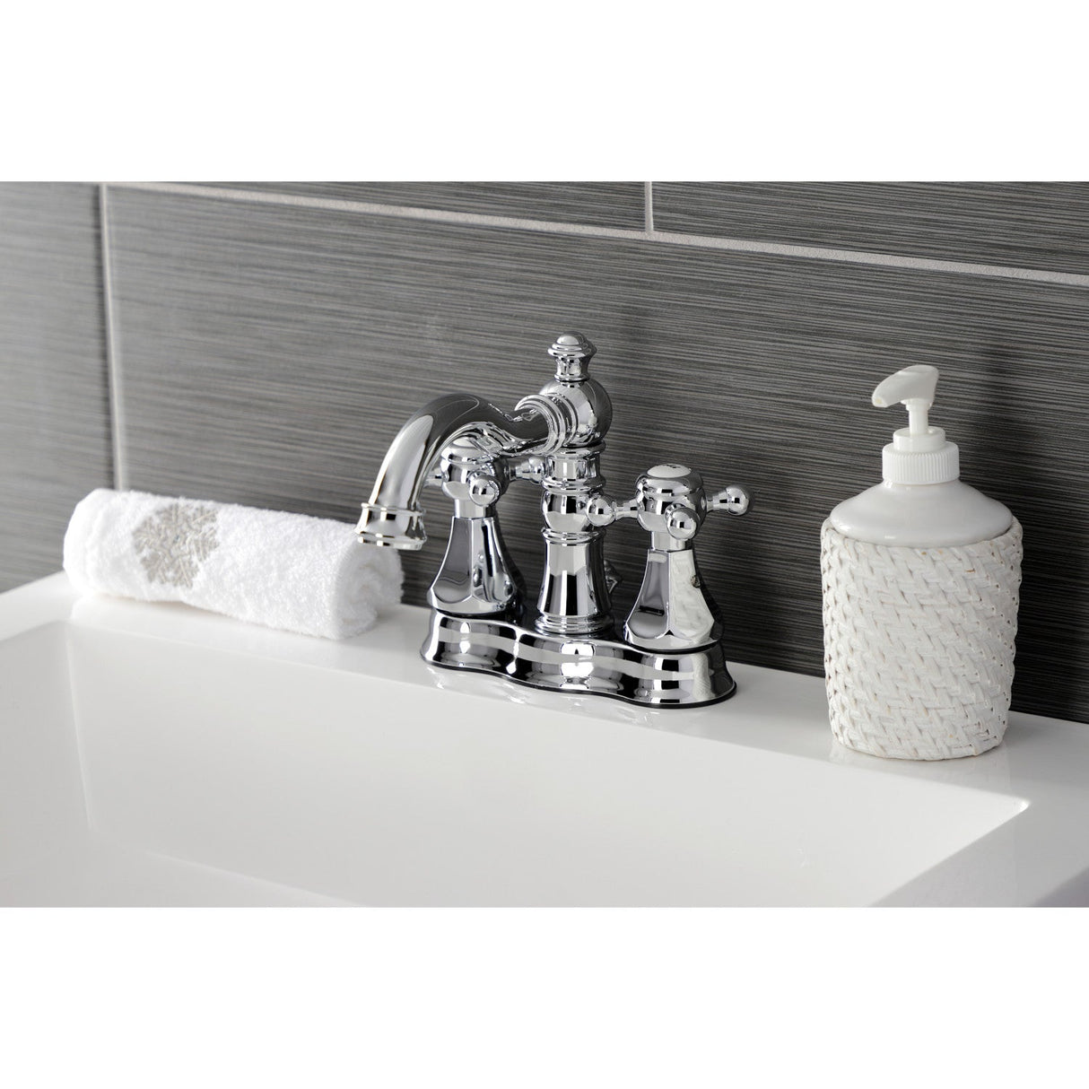Metropolitan FSC1601BX Two-Handle 3-Hole Deck Mount 4" Centerset Bathroom Faucet with Pop-Up Drain, Polished Chrome