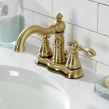 American Classic FSC1603ACL Two-Handle 3-Hole Deck Mount 4" Centerset Bathroom Faucet with Pop-Up Drain, Brushed Brass
