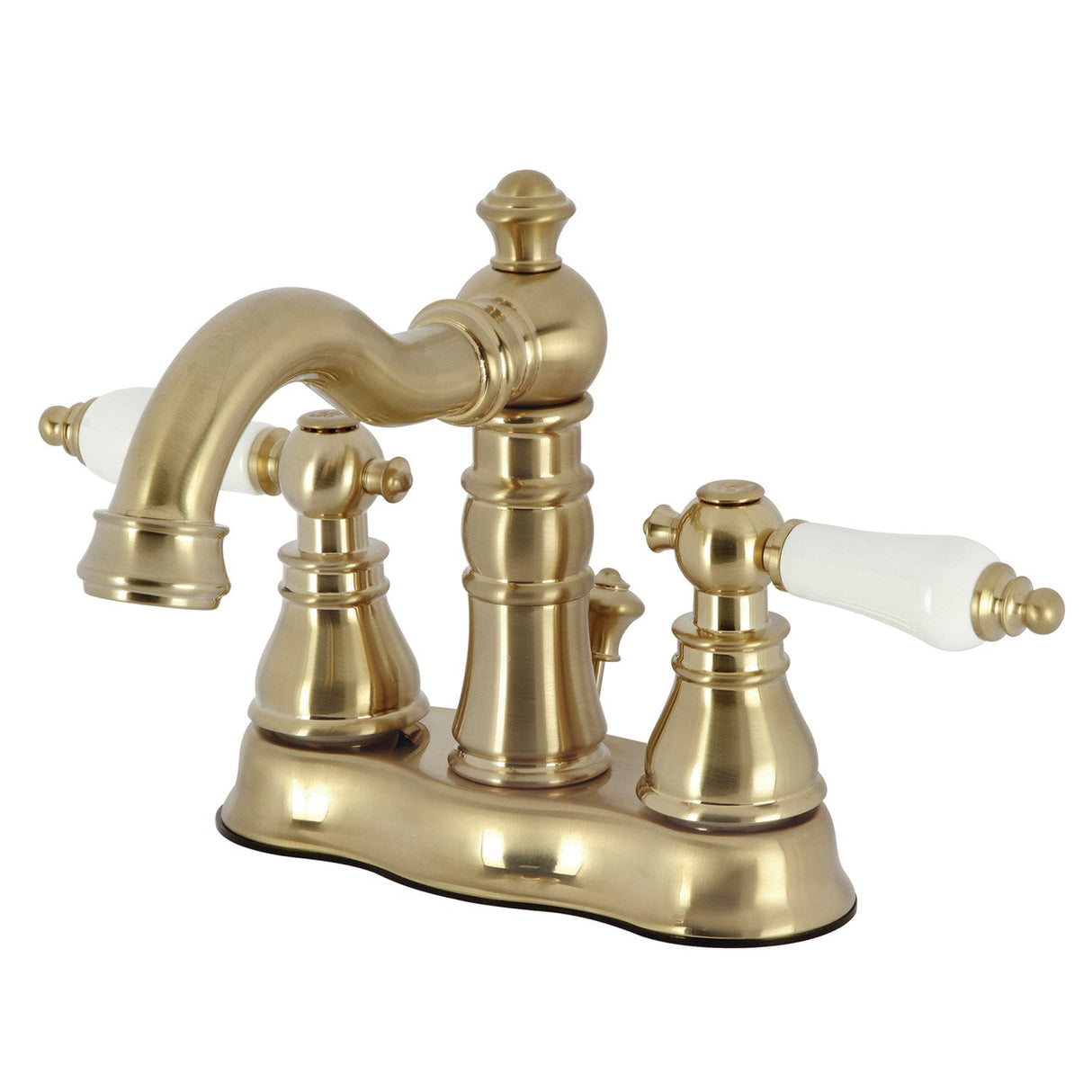 American Patriot FSC1603APL Two-Handle 3-Hole Deck Mount 4" Centerset Bathroom Faucet with Pop-Up Drain, Brushed Brass