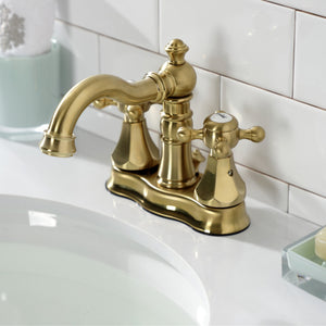 Metropolitan FSC1603BX Two-Handle 3-Hole Deck Mount 4" Centerset Bathroom Faucet with Pop-Up Drain, Brushed Brass