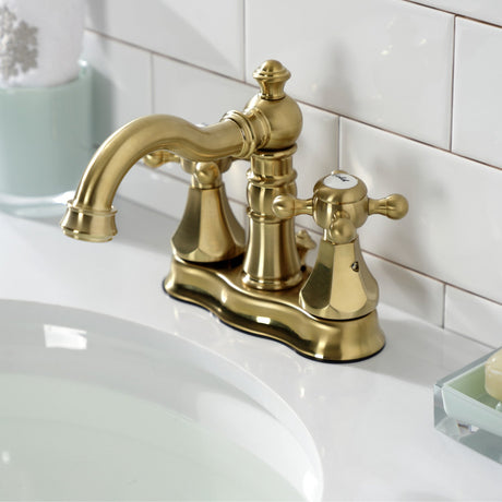 Metropolitan FSC1603BX Two-Handle 3-Hole Deck Mount 4" Centerset Bathroom Faucet with Pop-Up Drain, Brushed Brass