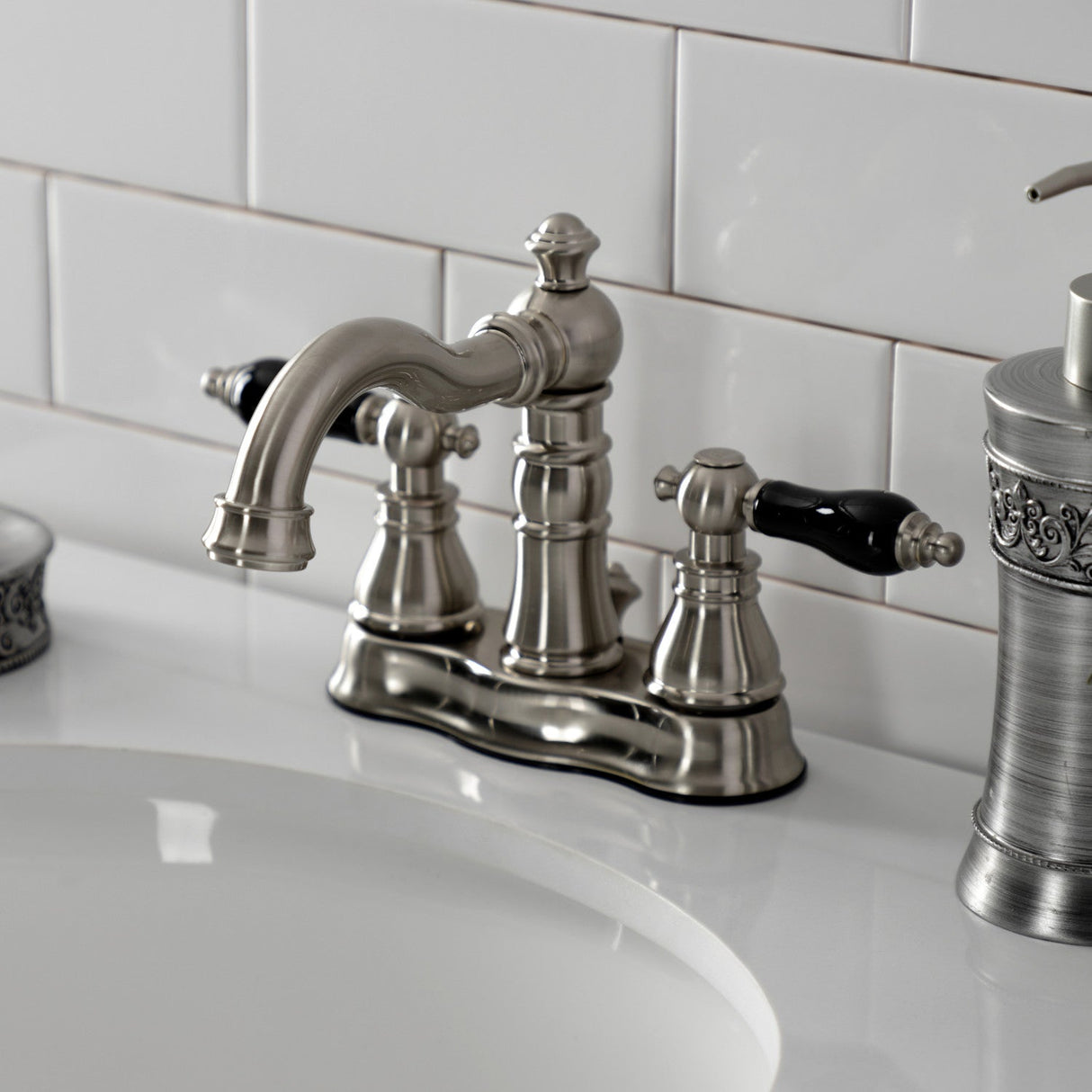 Duchess FSC1608AKL Two-Handle 3-Hole Deck Mount 4" Centerset Bathroom Faucet with Pop-Up Drain, Brushed Nickel