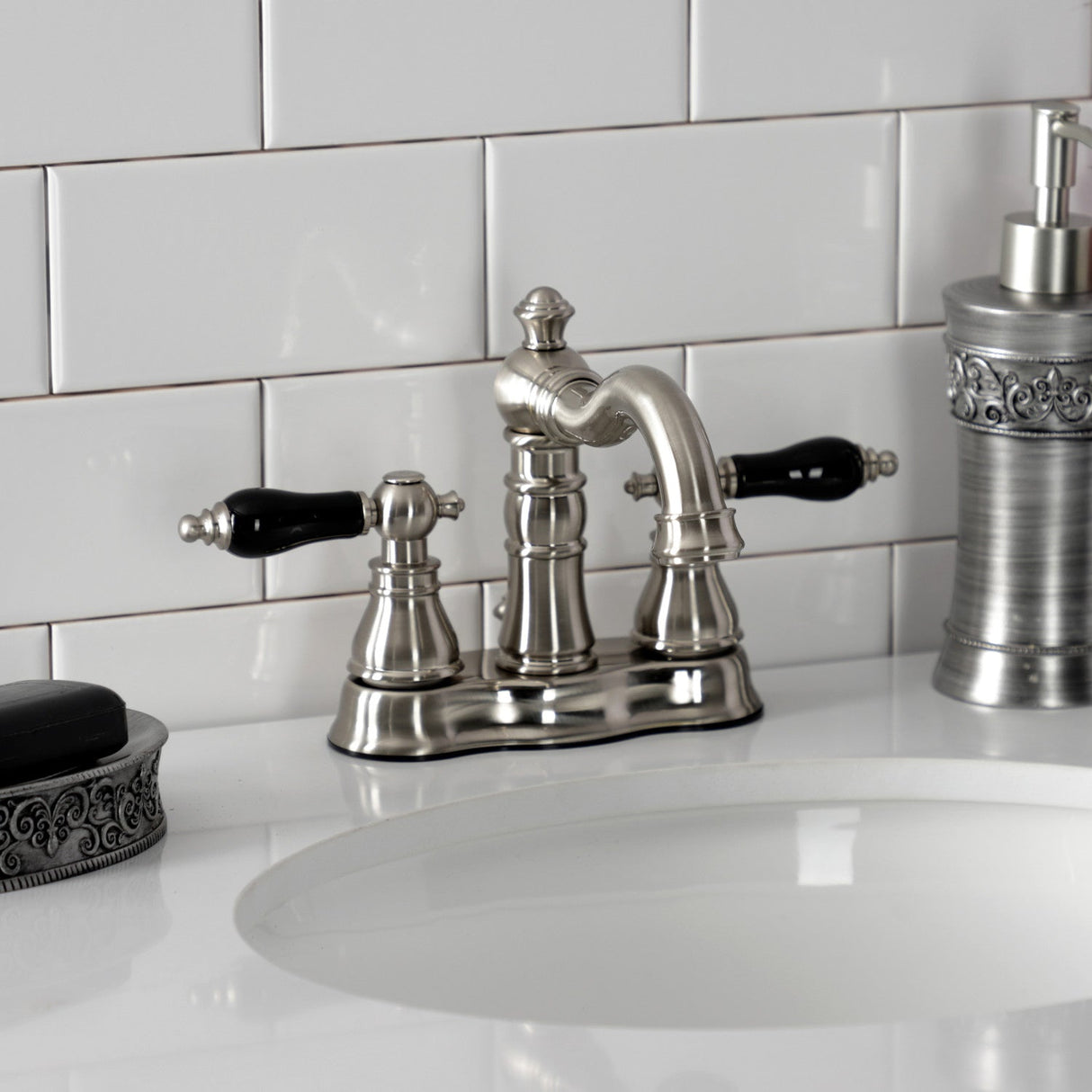 Duchess FSC1608AKL Two-Handle 3-Hole Deck Mount 4" Centerset Bathroom Faucet with Pop-Up Drain, Brushed Nickel