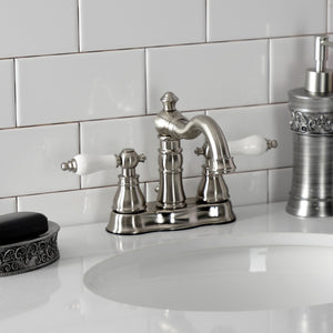 American Patriot FSC1608APL Two-Handle 3-Hole Deck Mount 4" Centerset Bathroom Faucet with Pop-Up Drain, Brushed Nickel