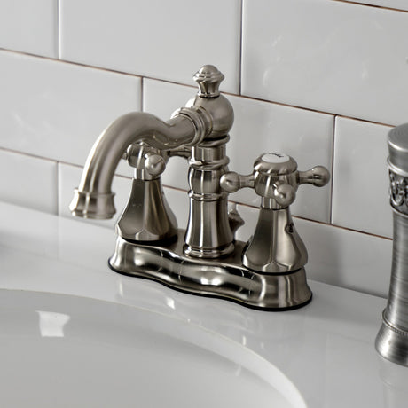 Metropolitan FSC1608BX Two-Handle 3-Hole Deck Mount 4" Centerset Bathroom Faucet with Pop-Up Drain, Brushed Nickel