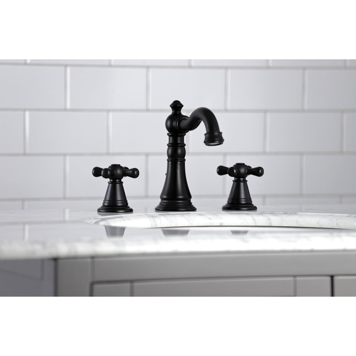 American Classic FSC1970AAX Two-Handle 3-Hole Deck Mount Widespread Bathroom Faucet with Brass Pop-Up, Matte Black