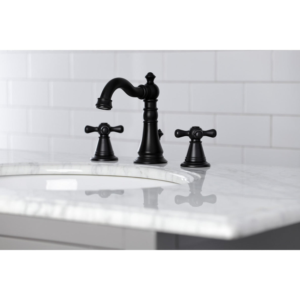 American Classic FSC1970AAX Two-Handle 3-Hole Deck Mount Widespread Bathroom Faucet with Brass Pop-Up, Matte Black