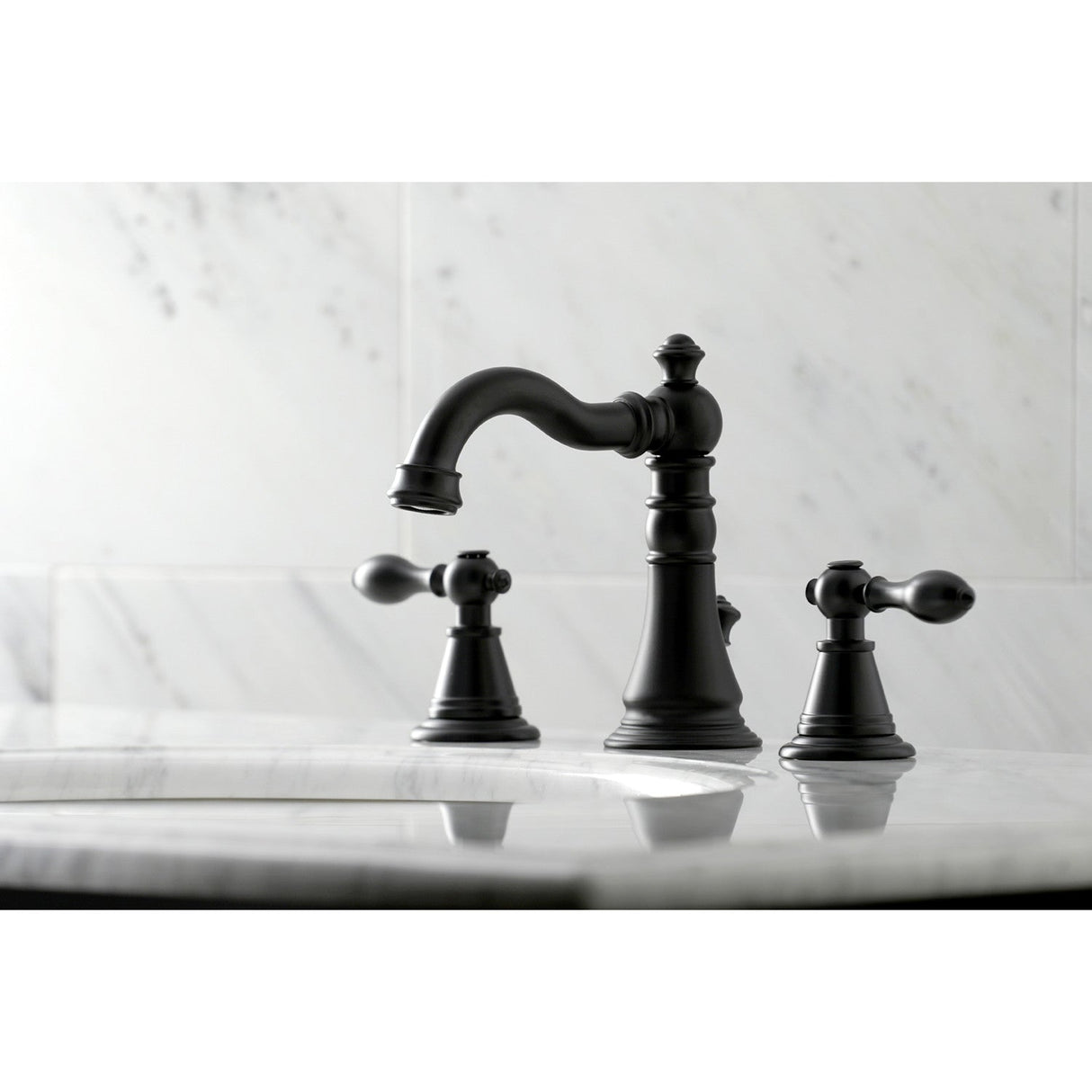 English Classic FSC1970AL Two-Handle 3-Hole Deck Mount Widespread Bathroom Faucet with Brass Pop-Up, Matte Black