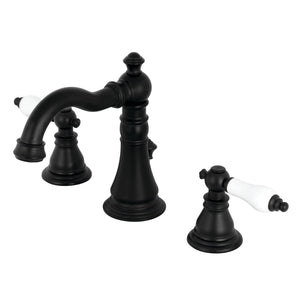 American Patriot FSC1970APL Two-Handle 3-Hole Deck Mount Widespread Bathroom Faucet with Brass Pop-Up, Matte Black