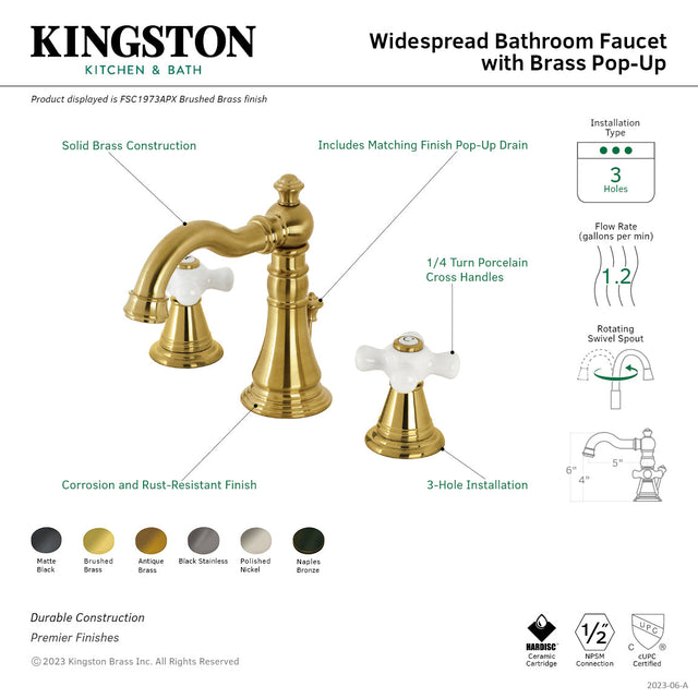 American Classic FSC1970APX Two-Handle 3-Hole Deck Mount Widespread Bathroom Faucet with Brass Pop-Up, Matte Black