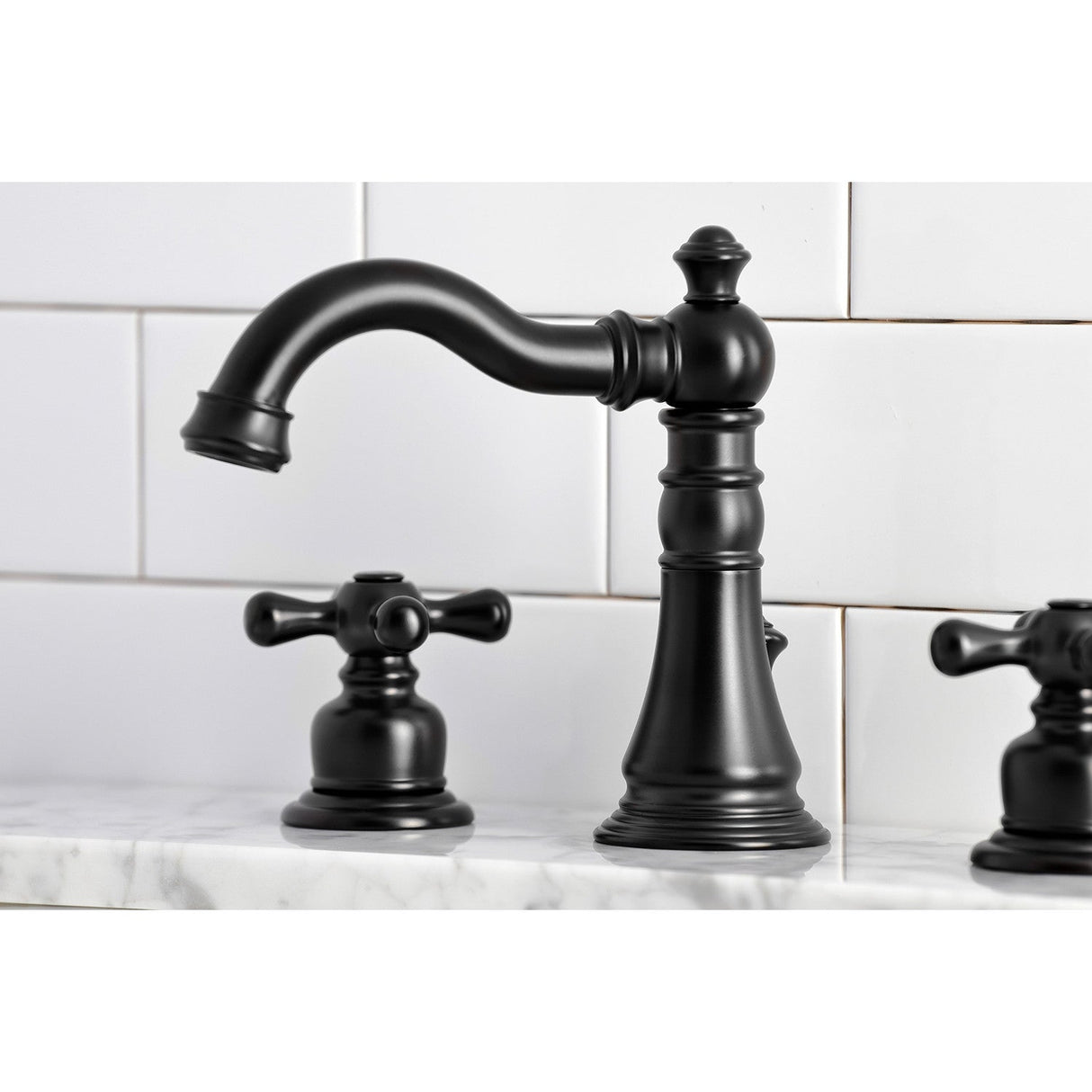 American Classic FSC1970AX Two-Handle 3-Hole Deck Mount Widespread Bathroom Faucet with Brass Pop-Up, Matte Black