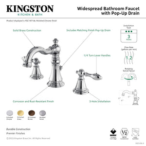 English Classic FSC1971AL Two-Handle 3-Hole Deck Mount Widespread Bathroom Faucet with Pop-Up Drain, Polished Chrome