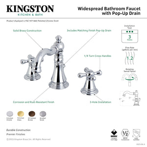 American Classic FSC1972AAX Two-Handle 3-Hole Deck Mount Widespread Bathroom Faucet with Pop-Up Drain, Polished Brass
