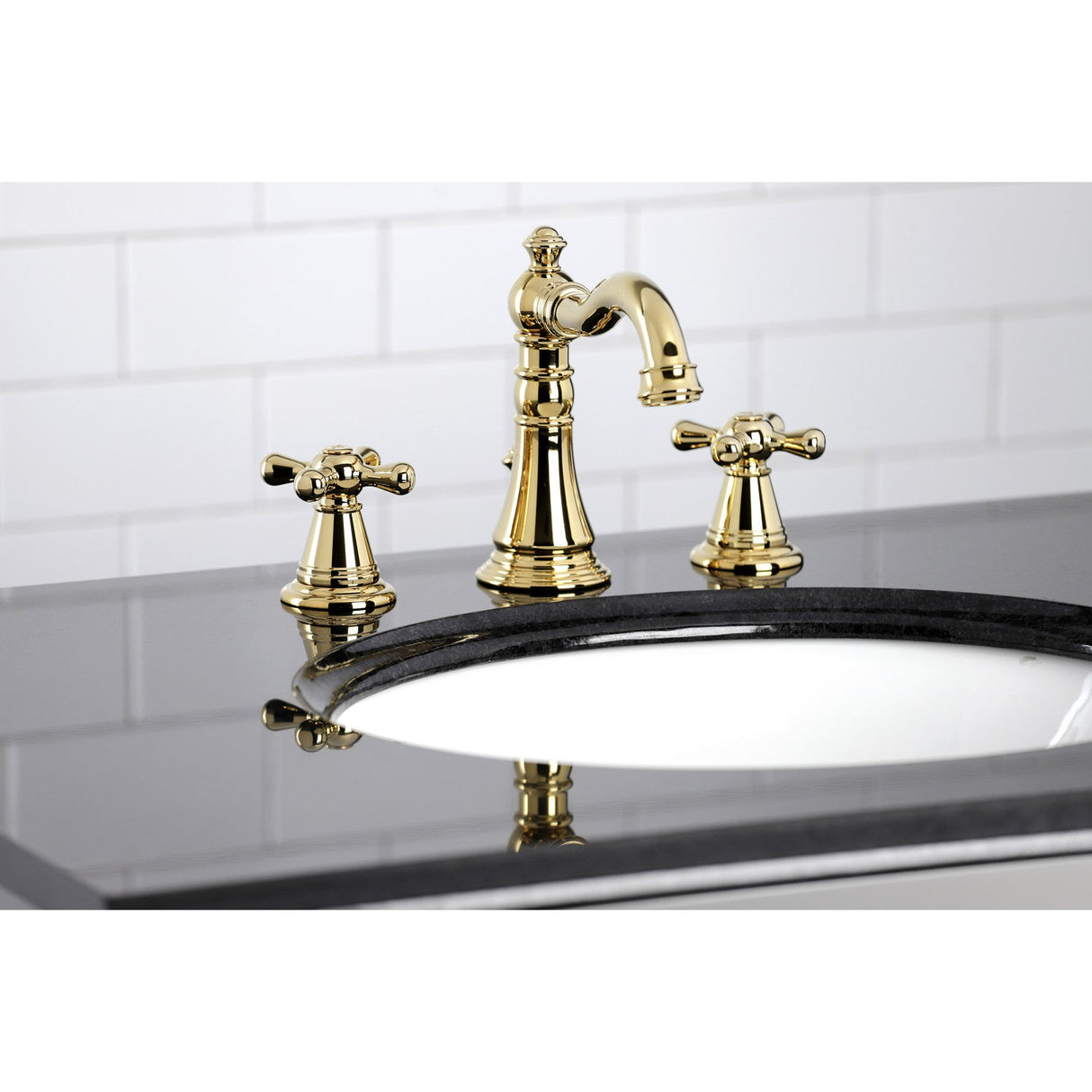 American Classic FSC1972AAX Two-Handle 3-Hole Deck Mount Widespread Bathroom Faucet with Pop-Up Drain, Polished Brass