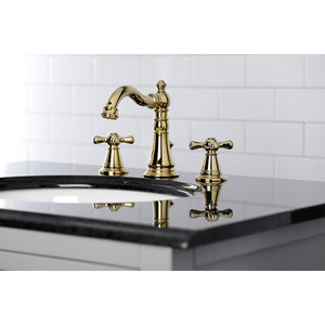 American Classic FSC1972AAX Two-Handle 3-Hole Deck Mount Widespread Bathroom Faucet with Pop-Up Drain, Polished Brass