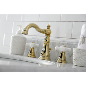 American Classic FSC1972APX Two-Handle 3-Hole Deck Mount Widespread Bathroom Faucet with Pop-Up Drain, Polished Brass