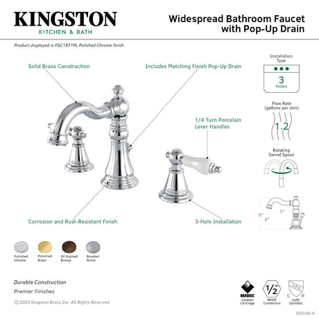 English Classic FSC1972PL Two-Handle 3-Hole Deck Mount Widespread Bathroom Faucet with Pop-Up Drain, Polished Brass