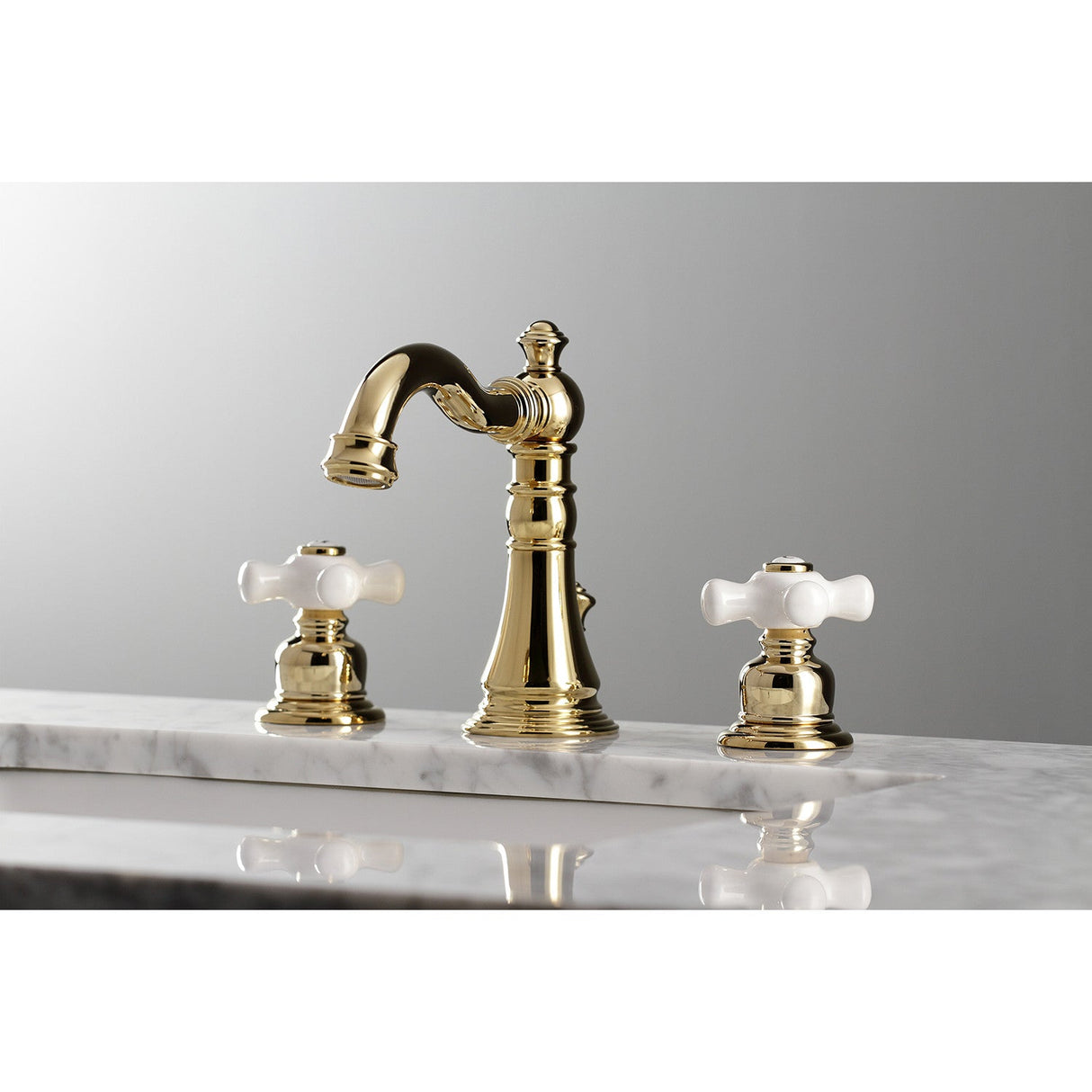 American Classic FSC1972PX Two-Handle 3-Hole Deck Mount Widespread Bathroom Faucet with Pop-Up Drain, Polished Brass