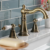 English Classic FSC19733PL Two-Handle 3-Hole Deck Mount Widespread Bathroom Faucet with Brass Pop-Up, Antique Brass