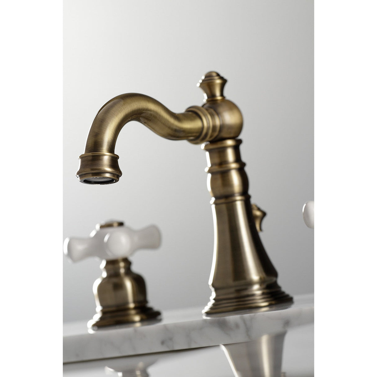 American Classic FSC19733PX Two-Handle 3-Hole Deck Mount Widespread Bathroom Faucet with Brass Pop-Up, Antique Brass