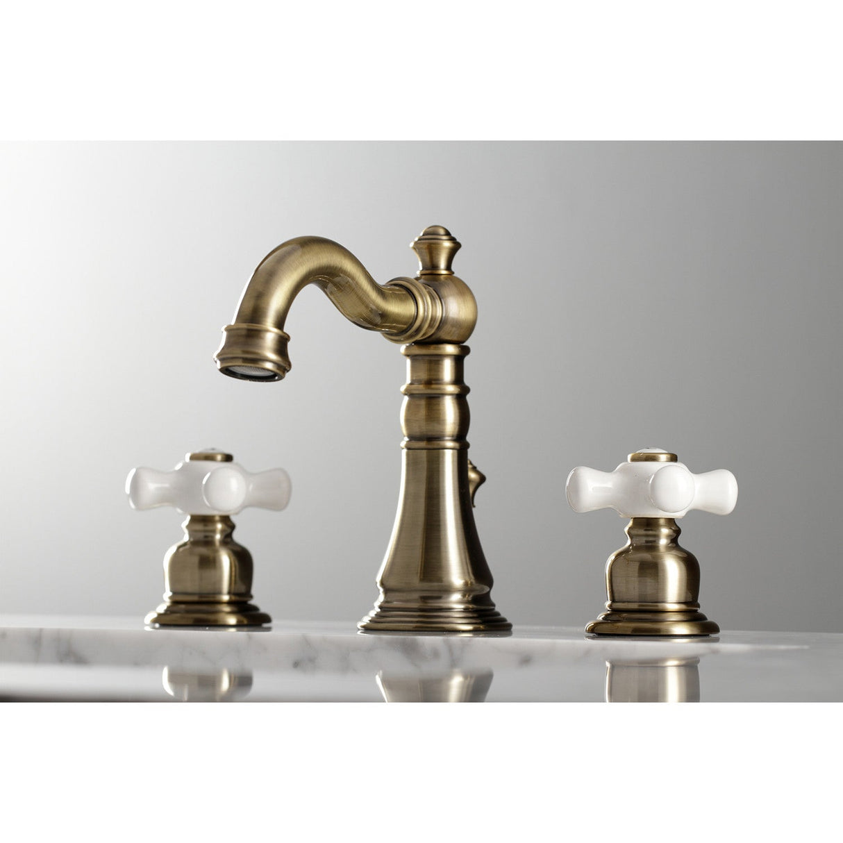 American Classic FSC19733PX Two-Handle 3-Hole Deck Mount Widespread Bathroom Faucet with Brass Pop-Up, Antique Brass
